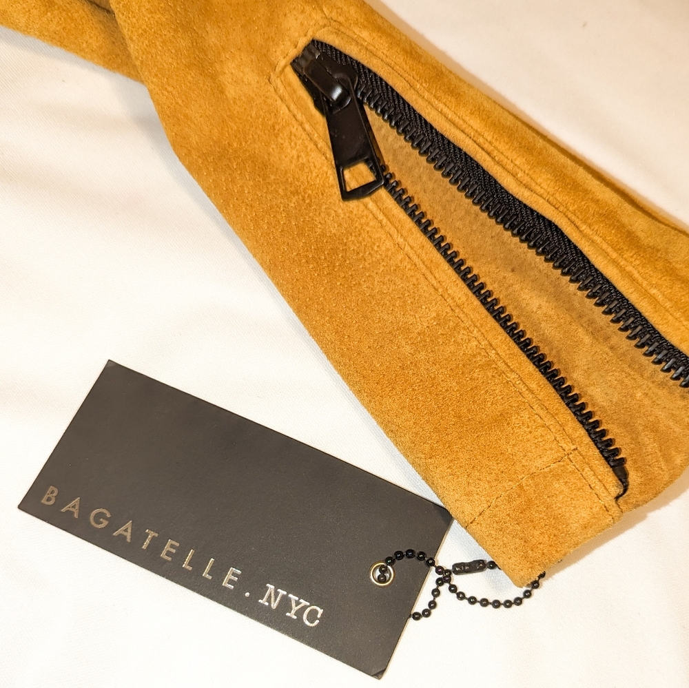 Bagatelle Women's Leather Suede Belted Biker Moto Jacket Size Small, Yellow Gold - Picture 8 of 9